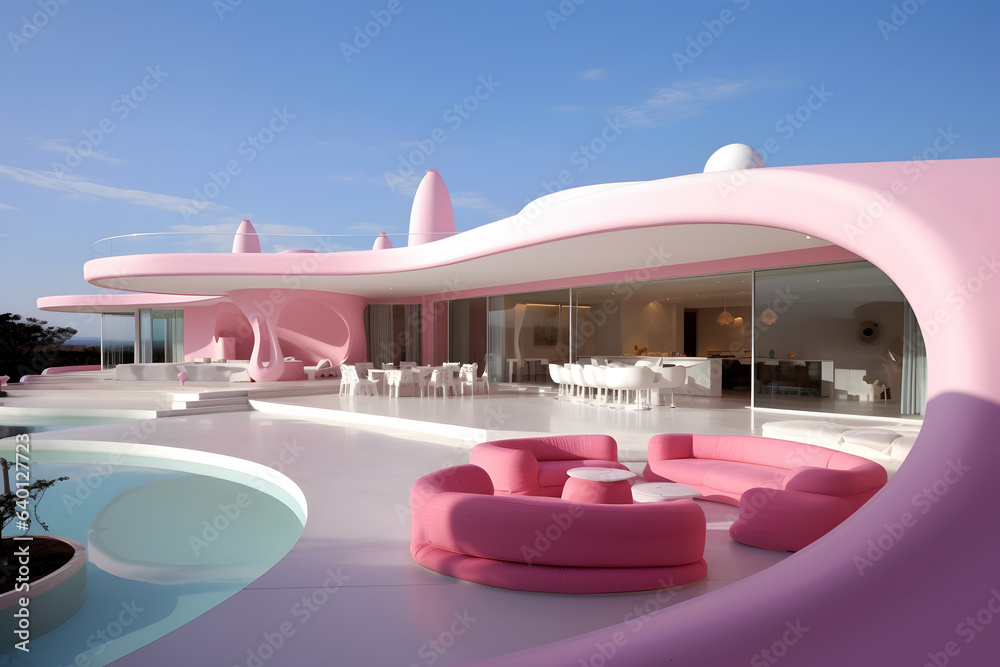 Pink luxury house pool villa modern design