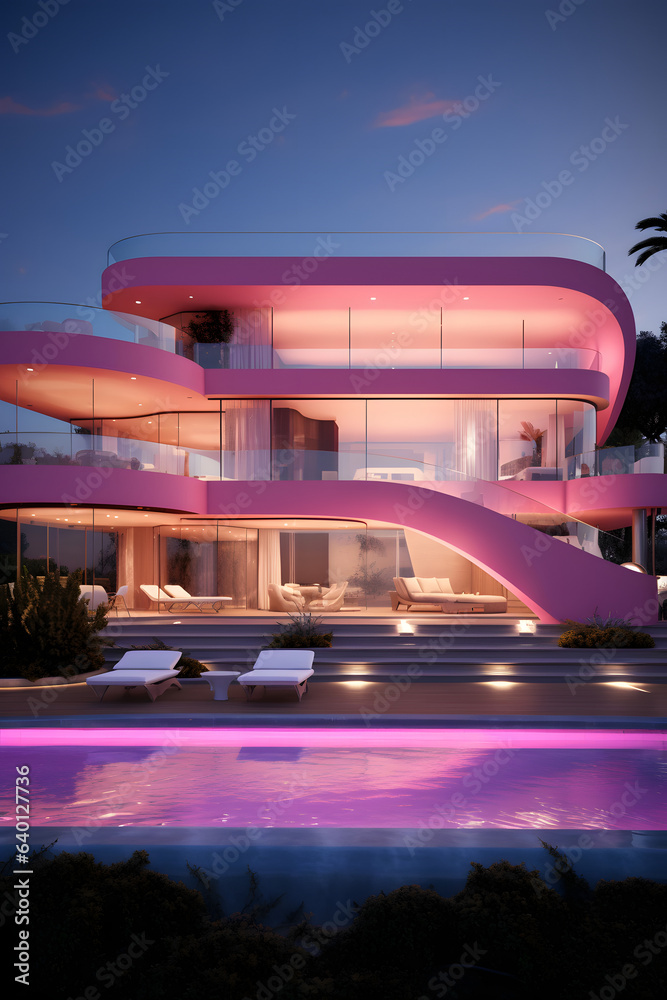 Pink luxury house pool villa modern design