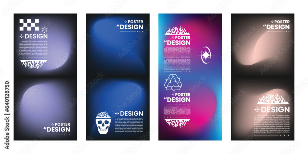Abstract Geometric Poster Design Template in Trendy dark and bright colors