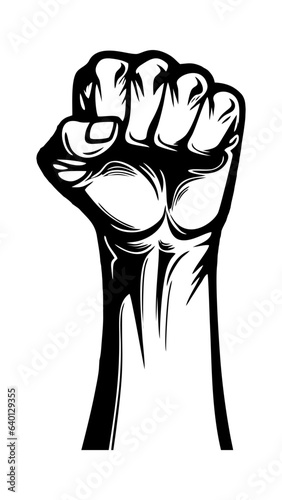  hand drawn Leaders concept sketch with raised hands and strongly clenched fists. Vector illustration