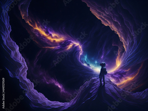 Wallpaper showcases a magnificent spiral galaxy, adorned with swirling nebulas and sparkling stars. An astronaut stands on the surface of an alien planet, gazing in wonder at the cosmic spectacle.