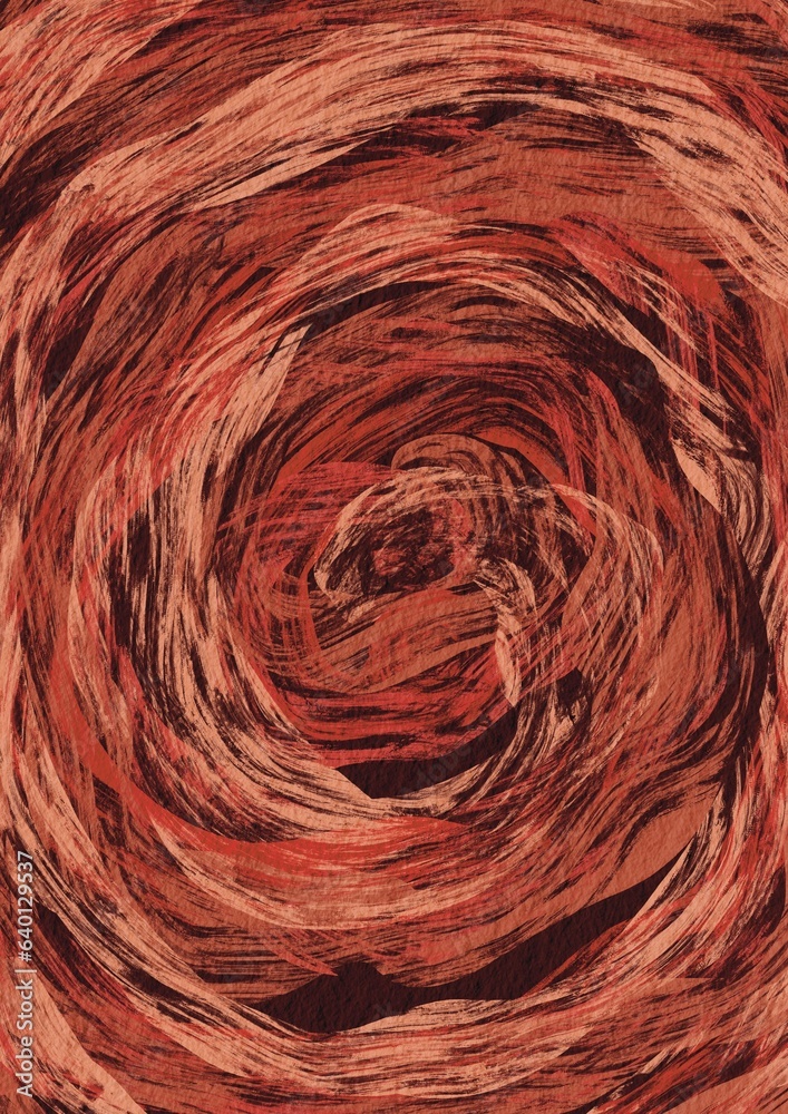 Fototapeta premium Red color swirl brush stroke on dark red paper illustration for decoration on retro style, primitive art, crafted and hot temperatures concept.