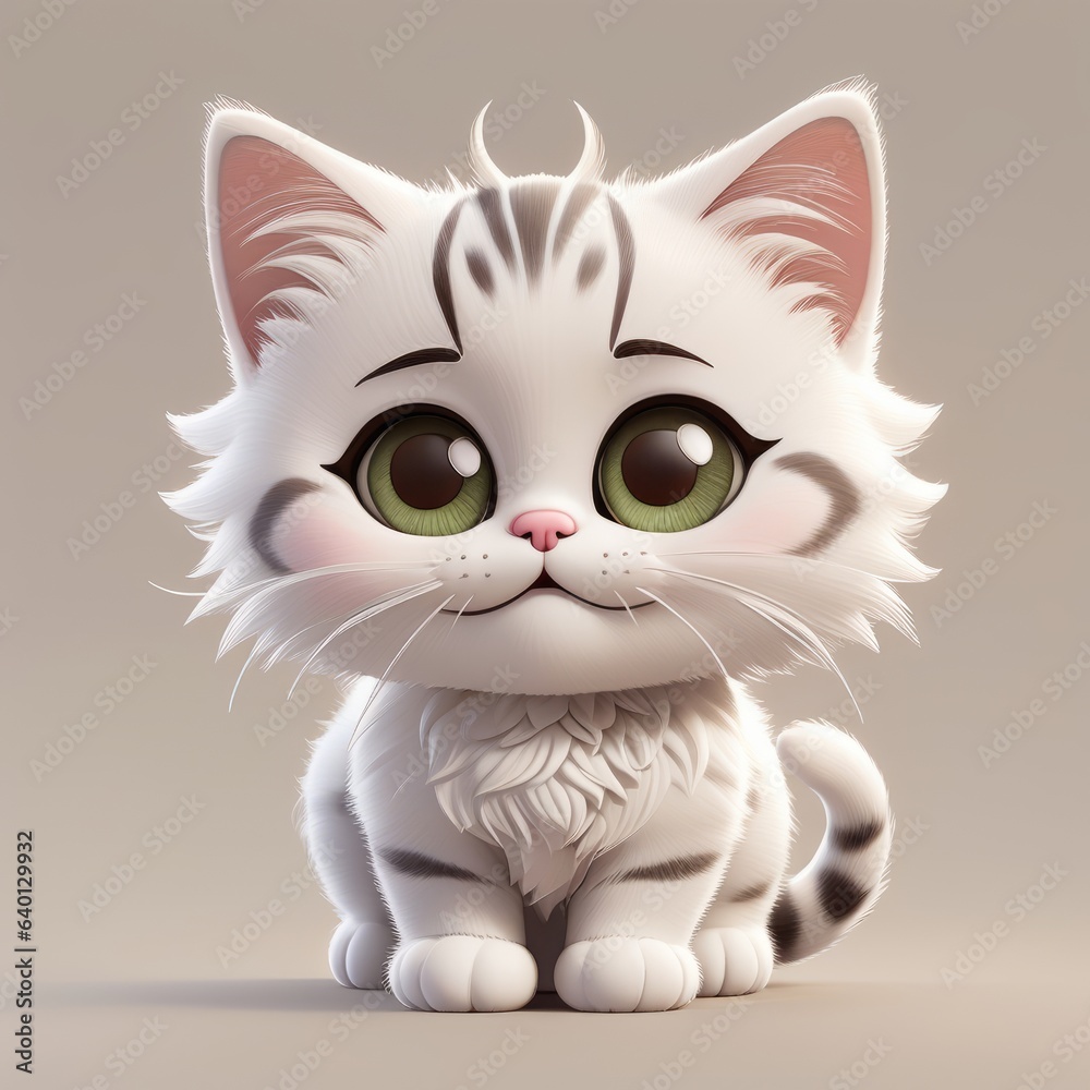 Fototapeta premium Happy kitten character 3D rendering illustration