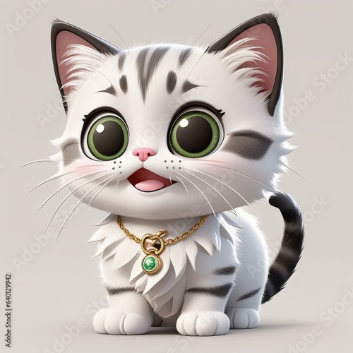 Happy kitten character 3D rendering illustration