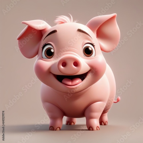 Cheerful piglet 3D rendering illustration
