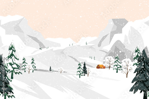 Seamless pattern Winter forest landscape with covered on frost trees in the snowdrifts with beautiful sky.Vector cartoon horizon coniferous forest with snow,Wide banner for Christmas,New Year