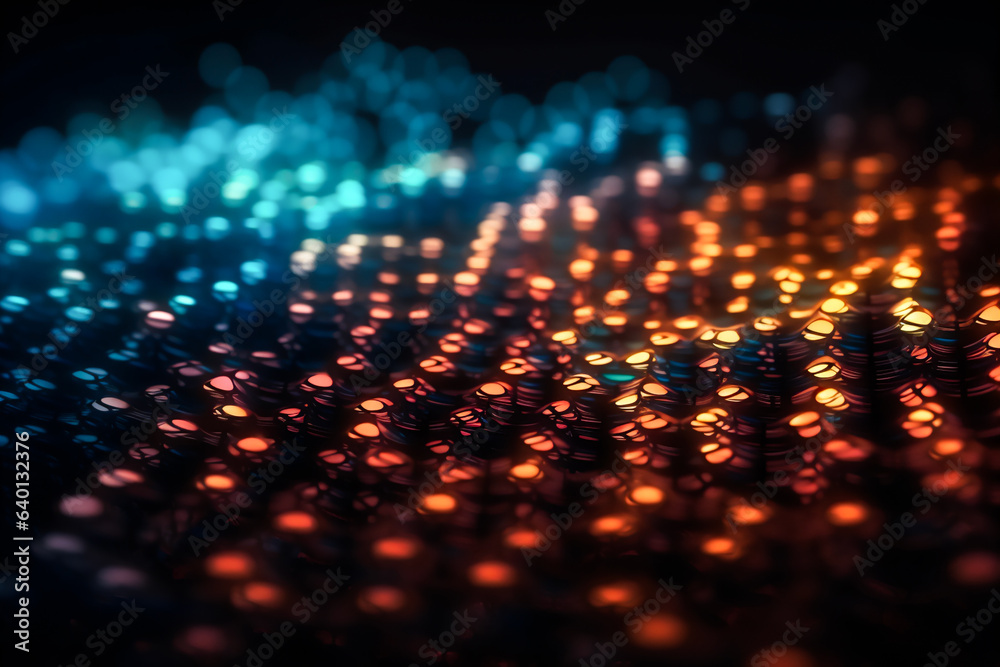 Fototapeta premium Futuristic Techscape. Abstract coding, contemporary tech setting. AI & digital innovation. Luminous orb amidst darkness. AI, Tech