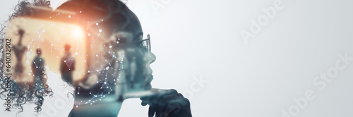 Double exposure of young Black woman and communication network concept Fototapet
