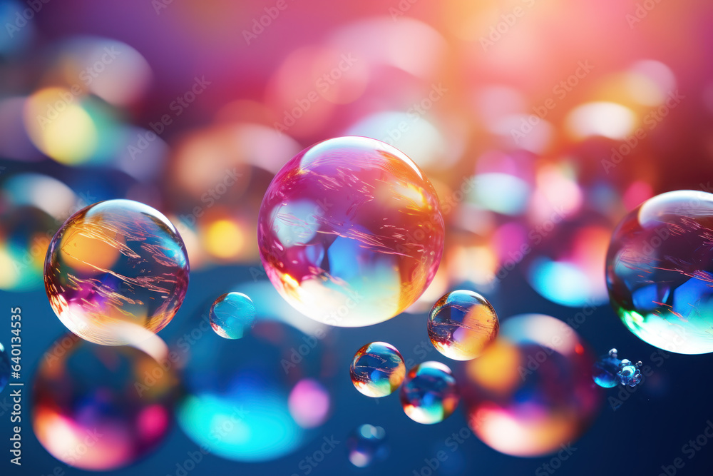 Soap bubbles floating on bokeh background. A mesmerizing display of ...