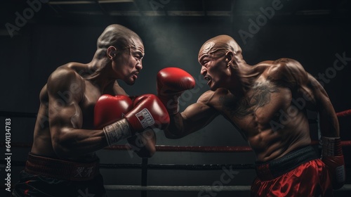 Two boxers in a fight in a dark background © Riccardo