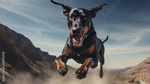 Black doberman puppy running alamy animal picture Ai generated art photo