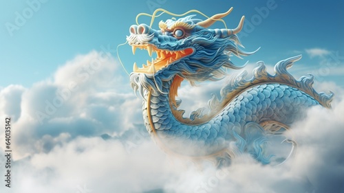 Chinese white dragon flying sky wings image Ai generated art photo