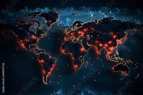 A digital map of the world, glowing at ransomware-affected areas, demonstrates the global scale and reach of such cyber attacks