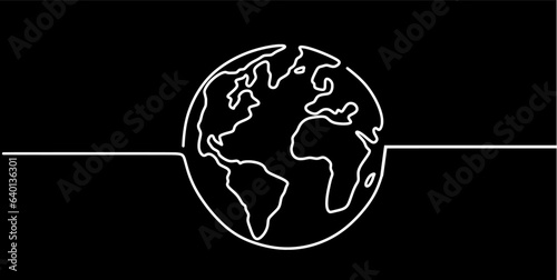Earth globe one line drawing of world map vector illustration minimalist design of minimalism isolated on black background  