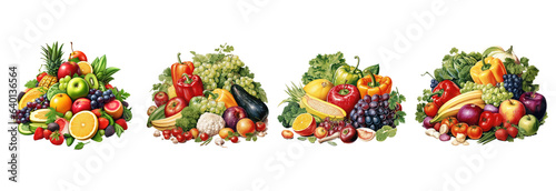 nutritious fruits and vegetables isolated on transparent backgrounds . Generative AI © Komsan