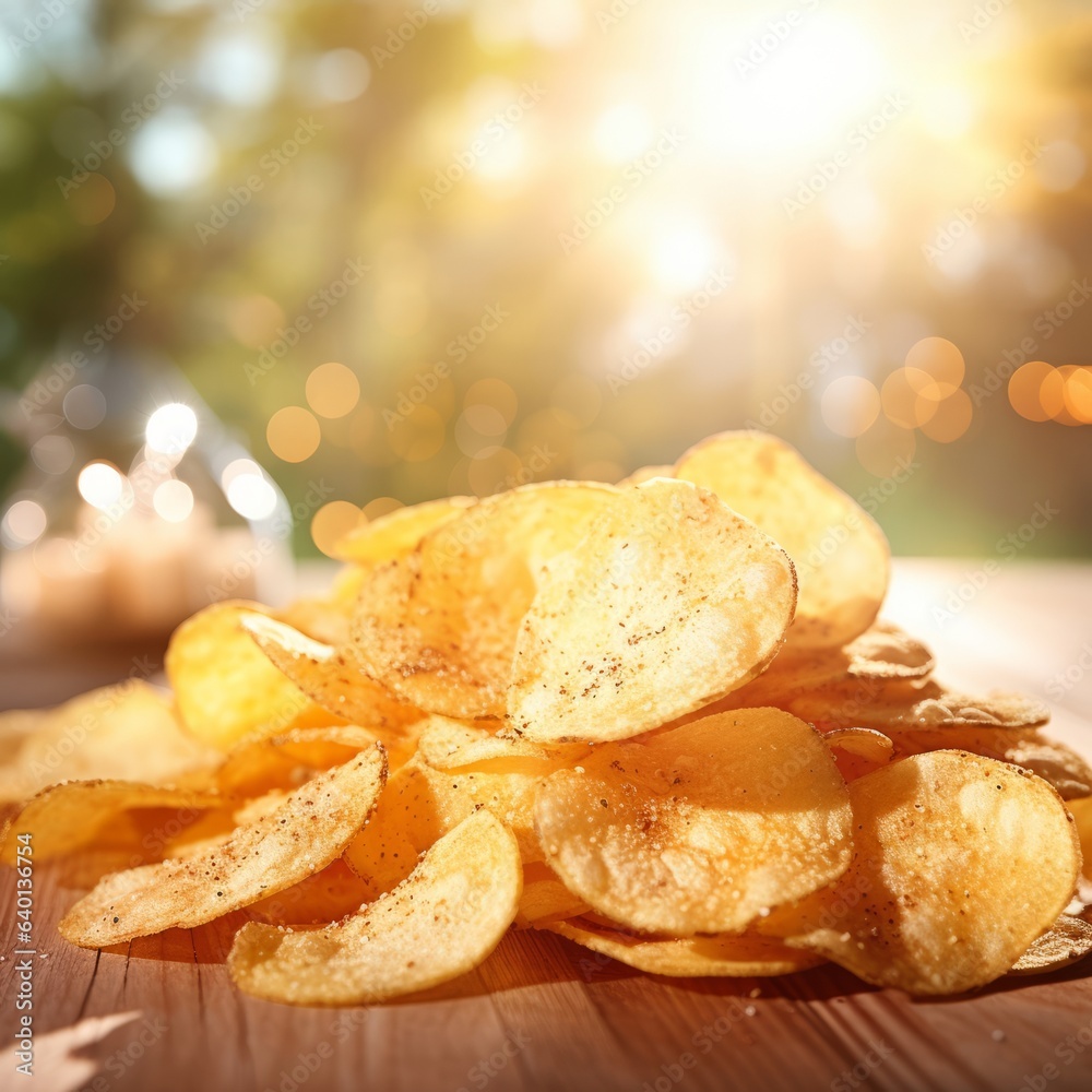Potato Chips with Blurred Background. Generative AI Potato Chips with Blurred Background. Generative AI