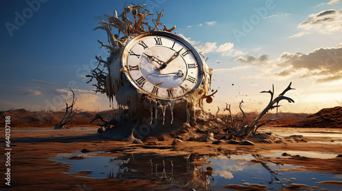 Surreal melting clock landscape