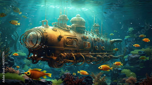 Underwater steampunk submarine adventure © javier