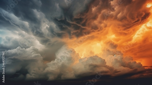 Fotografia Gray yellow orange sky with clouds AI generated image