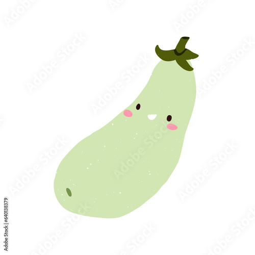Cute eggplant character. Happy funny vegetable, food with smiling face expres...