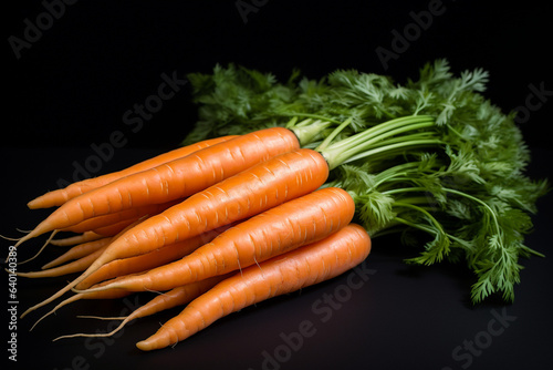 bunch of carrots on black background, generative ai