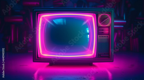 Retro TV Cyberpunk Style Vivid Neon Colors