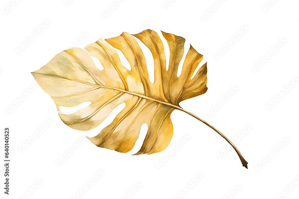 Golden Elephant Ear Leaf, Watercolor illustration Golden Elephant Ear Leaf, Watercolor illustration