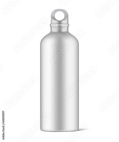 Hight realistic aluminum bottle mockup isolated on white background. Ready for your custom design. Vector illustration. EPS10.