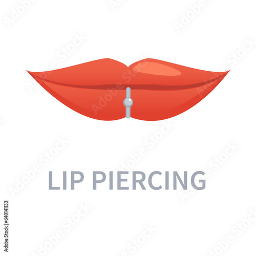 Piercing ring jewelry icon. Lip metal pierce curved barbell with a ball accessory. Beauty and self expression concept. Flat vector illustration on white background.