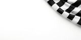 Checkered finish flag on white background, top view. Space for text. Generative AI
