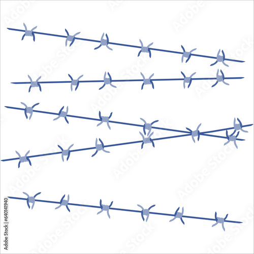 Barbed wire fence border frame illustration. Sharp thorns of barbwire barrier zone. Protection and security concept. Vector illustration.