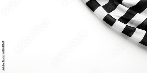 Checkered finish flag on white background, top view. Space for text. Generative AI © AngrySun