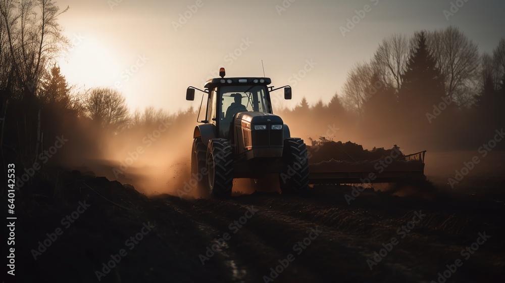 Obraz premium tractor at sunset