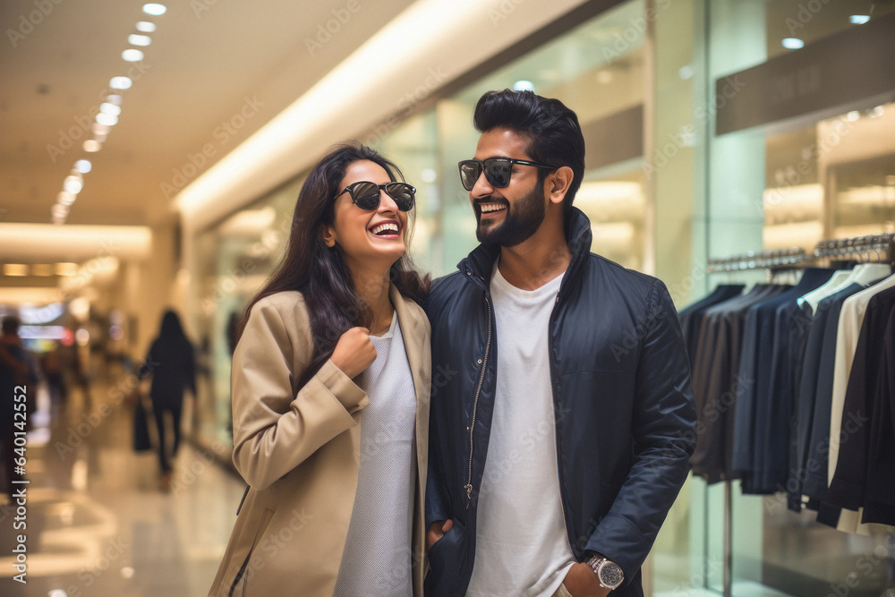 Young indian couple doing shopping together