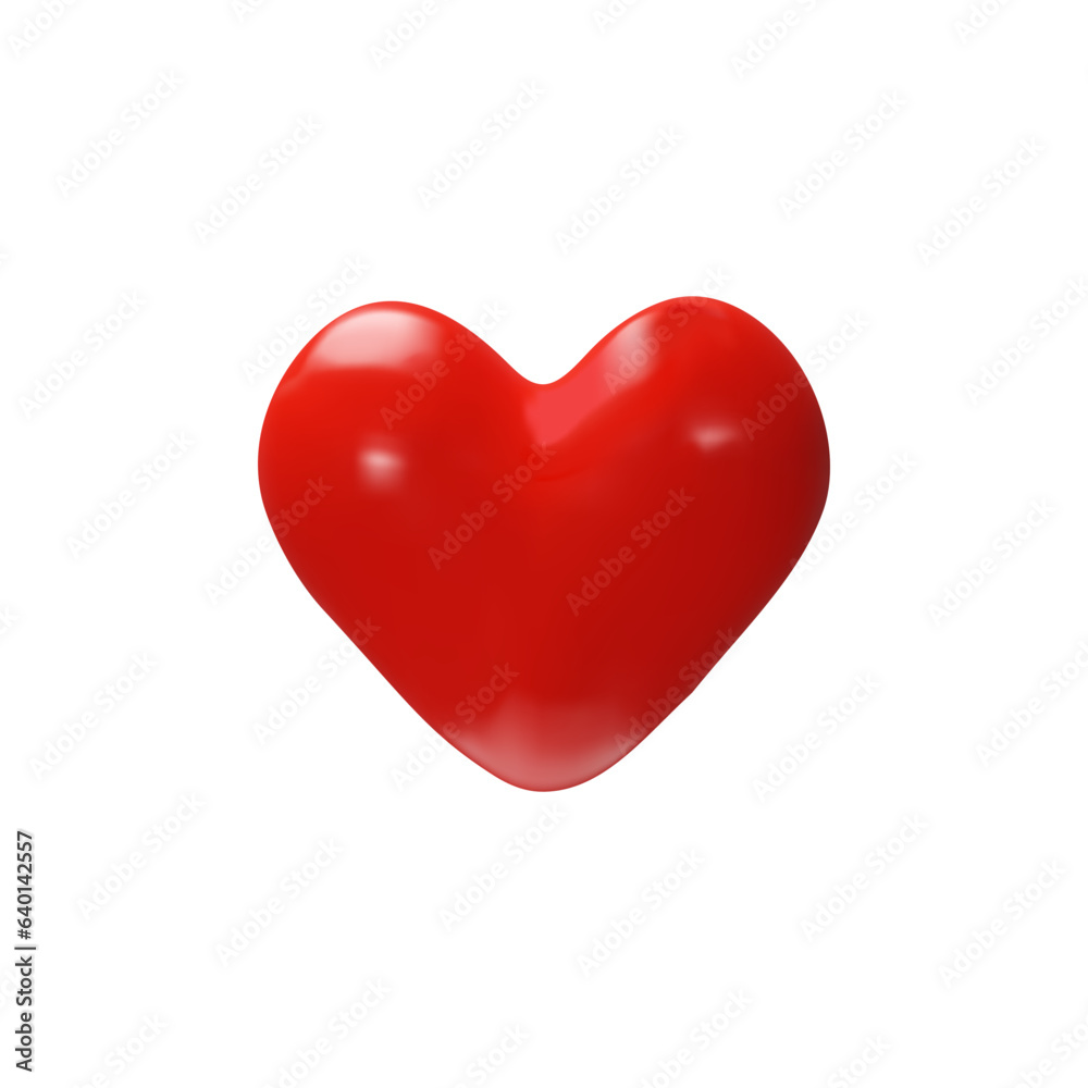 3D render red heart. Happy Valentine's Day, wedding, love symbol. Vector illustration in plastic style. Marriage romantic icon.