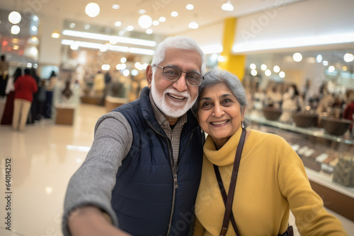 Indian Senior couple giving happy expression at super market