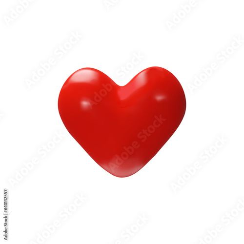 3D render red heart. Happy Valentine s Day  wedding  love symbol. Vector illustration in plastic style. Marriage romantic icon.