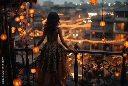 Indian girl standing at home balcony