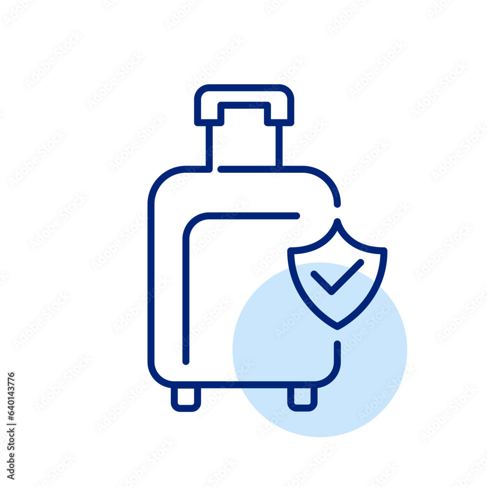 Suitcase with checkmark security symbol. Travel insurance. Approved size luggage. Pixel perfect, editable stroke icon Suitcase with checkmark security symbol. Travel insurance. Approved size luggage. Pixel perfect, editable stroke icon