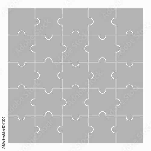 Twenty five blank puzzle pieces. Puzzle for web, information or presentation design, infographics. White puzzle on white background. Vector illustration