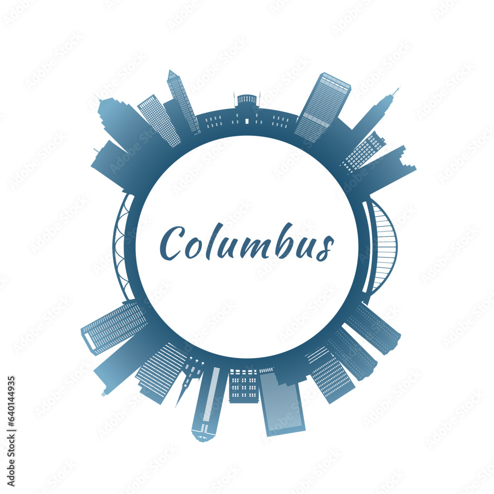 Columbus skyline with colorful buildings. Circular style. Stock vector illustration.