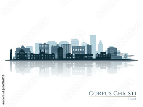 Corpus Christi skyline silhouette with reflection. Landscape Corpus Christi  Texas. Vector illustration.