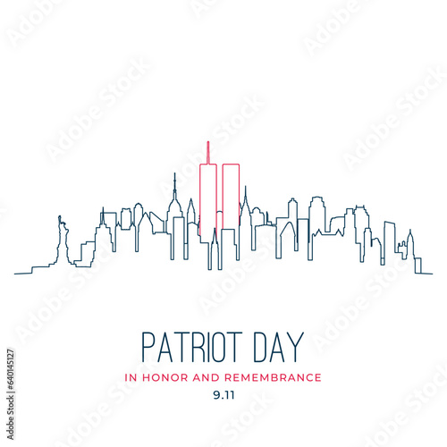 911 Patriot Day In honor and remembrance. NYC Skyline in line style. World trade center New York skyline.
