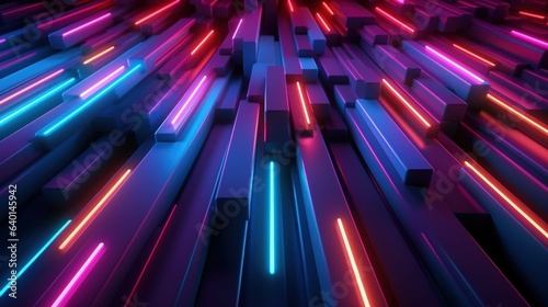 3d render abstract geometric background of colorful neon lines glowing in the dark futuristic wallpaper.
