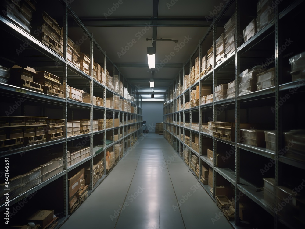 warehouse shelves in warehouse