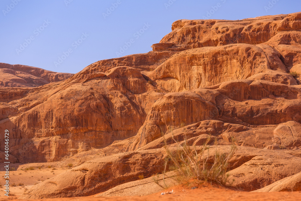 Jordan, Wadi Rum red dune sand and beautiful rocks landscape