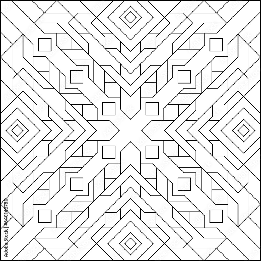 Easy Coloring Pages for Adults. Coloring Page of geometric abstract tile pattern. EPS 8. #727