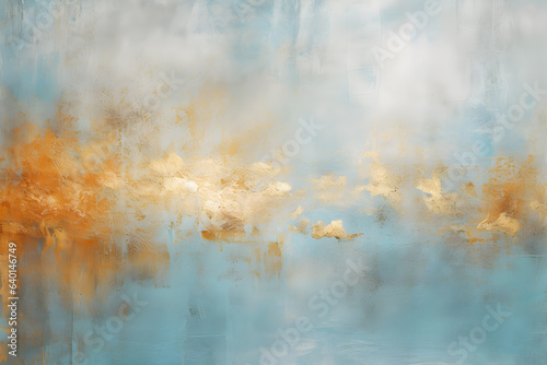 Acrylic blue and golden background. Abstract painting for banner, website, texture. Oil art with aquamarine and gold, light orange and bronze, light gold and white, sleek metallic finish Generative Ai