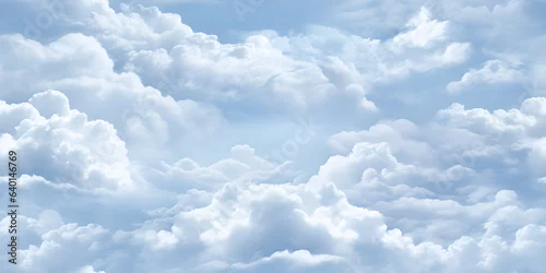 Obraz Blue sky with white clouds in seamless repeat pattern design. Cartoon clouds on sky blue background for children's bedroom wallpaper. Fluffy clouds on solid background Generative Ai