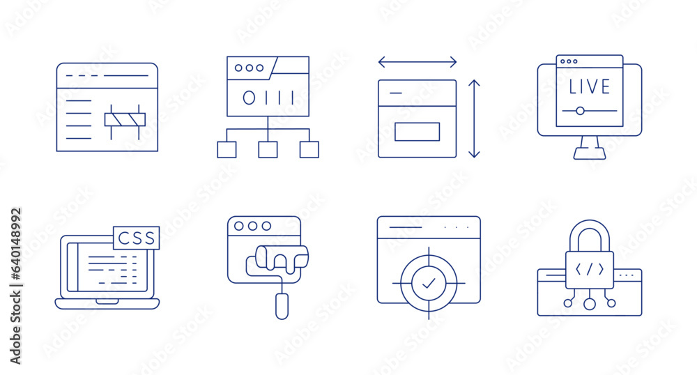 Website icons. Editable stroke. Containing web maintenance, web, web design, live streaming, css, theme, target, web security.